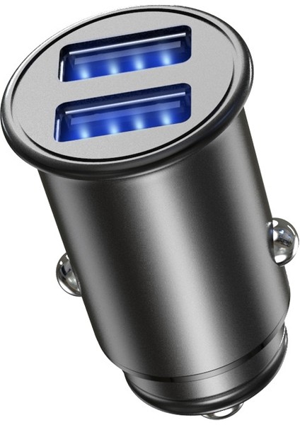 C8-A01 Mini Çinko Alaşımlı Çift USB Araç Şarj Cihazı-Siyah (Yurt Dışından)