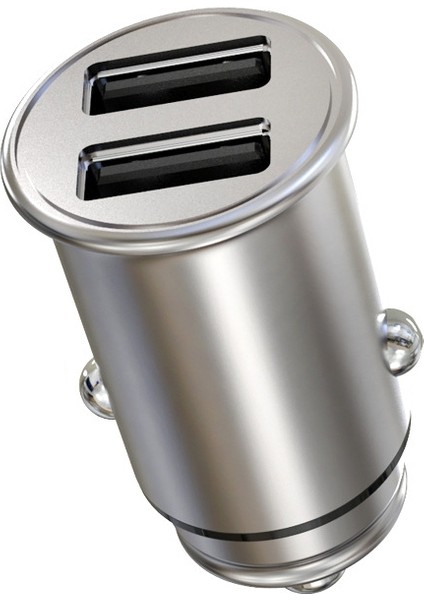 C8-A01 Mini Çinko Alaşımlı Çift USB Araç Şarj Cihazı-Gümüş (Yurt Dışından)