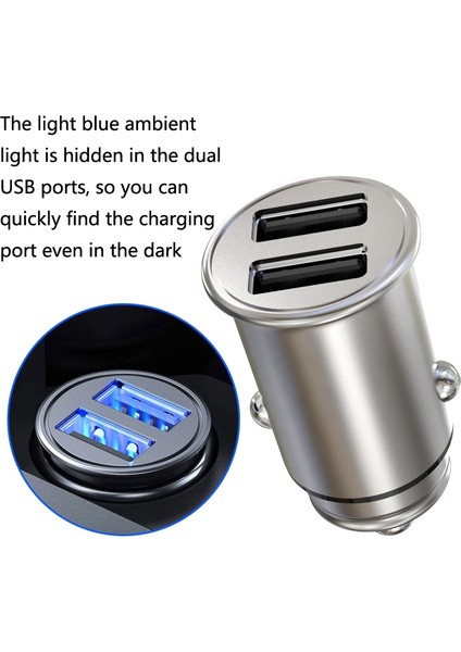 C8-A01 Mini Çinko Alaşımlı Çift USB Araç Şarj Cihazı-Gümüş (Yurt Dışından) fiyatları