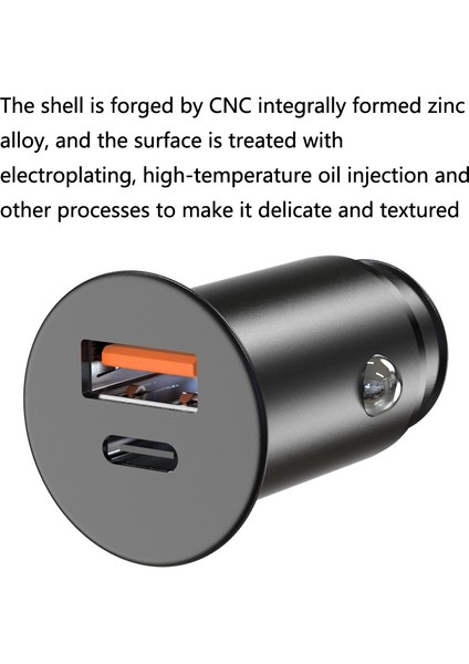 SC-G03 30W Pd 3.0 Usb-C / Tip-C + Qc 3.0 USB Mini Çinko Alaşım Hızlı Araç Şarj-Siyah (Yurt Dışından) fiyatları