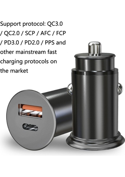 SC-G03 30W Pd 3.0 Usb-C / Tip-C + Qc 3.0 USB Mini Çinko Alaşım Hızlı Araç Şarj-Siyah (Yurt Dışından) modelleri