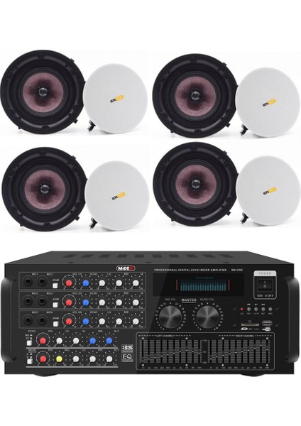 Midex Upper Segment Paket-4 Üst Segment Tavan Hoparlör ve Mikser Amfi Seti ( 1 Anfi + 4 Hoparlör)