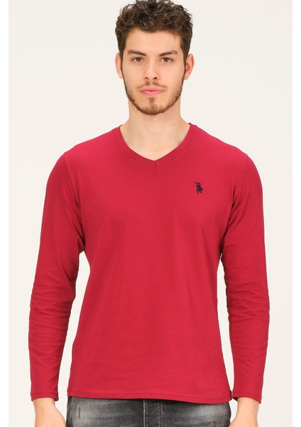 T8587 Dewberry V Yaka ErkekSweatshirt-Bordo modelleri