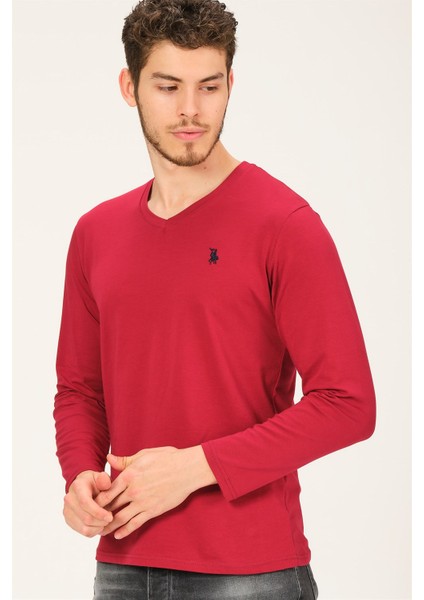 T8587 Dewberry V Yaka ErkekSweatshirt-Bordo fırsatları