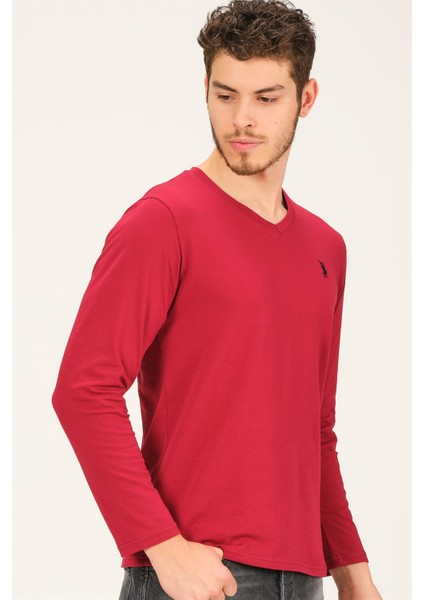 T8587 Dewberry V Yaka ErkekSweatshirt-Bordo indirimleri