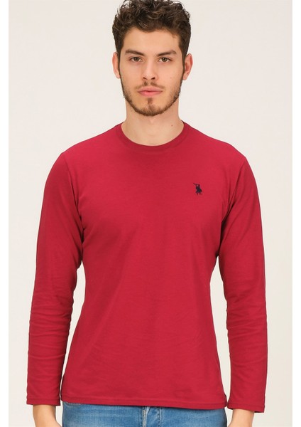 T8588 Dewberry Bisiklet Yaka ErkekSweatshirt-Bordo