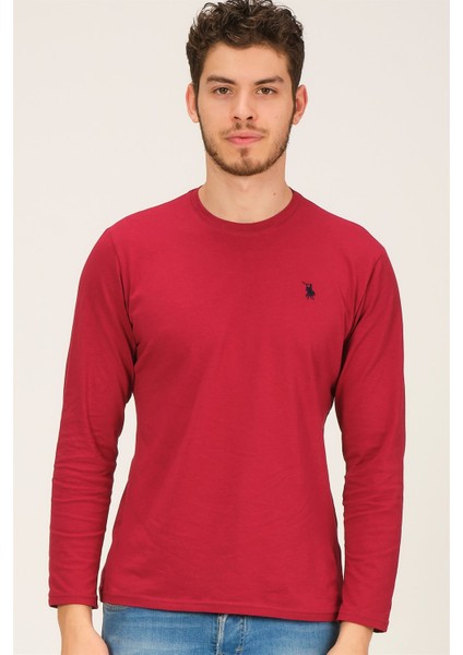 T8588 Dewberry Bisiklet Yaka ErkekSweatshirt-Bordo