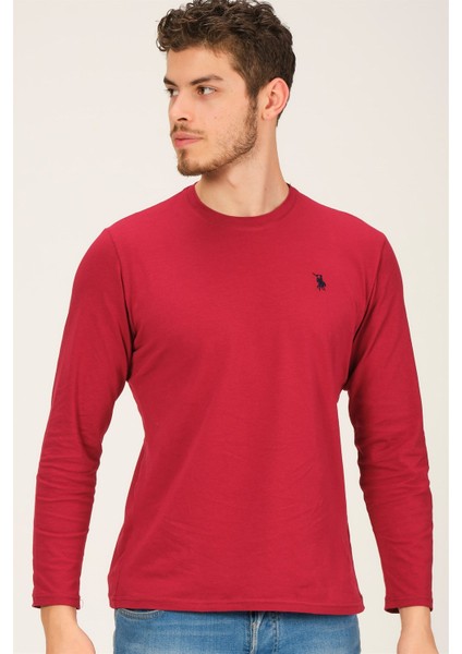 T8588 Dewberry Bisiklet Yaka ErkekSweatshirt-Bordo