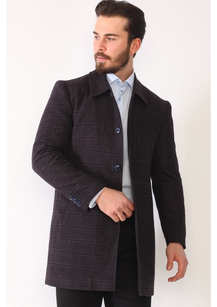 PLT8364 Dewberry Erkek Palto-Ekose-Bordo