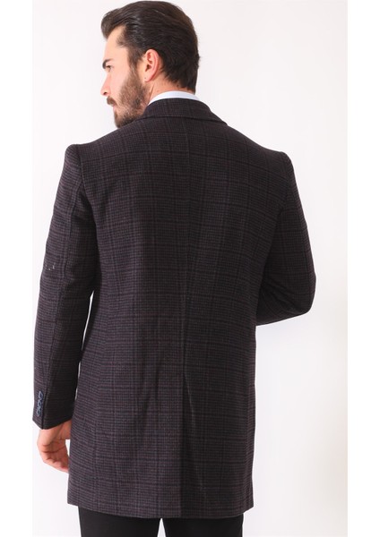 PLT8364 Dewberry Erkek Palto-Ekose-Bordo