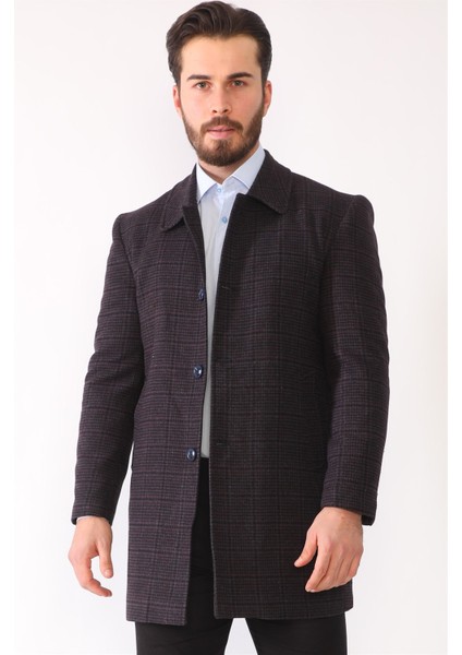 PLT8364 Dewberry Erkek Palto-Ekose-Bordo