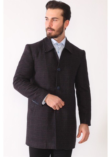 PLT8364 Dewberry Erkek Palto-Ekose-Bordo