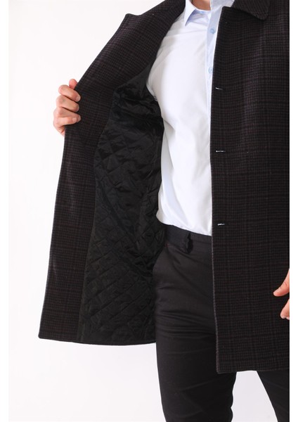 PLT8364 Dewberry Erkek Palto-Ekose-Bordo