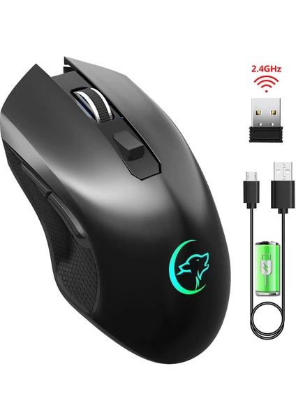 6 Tuşlu Şarjlı Sessiz 2400DPI Kablosuz Mouse