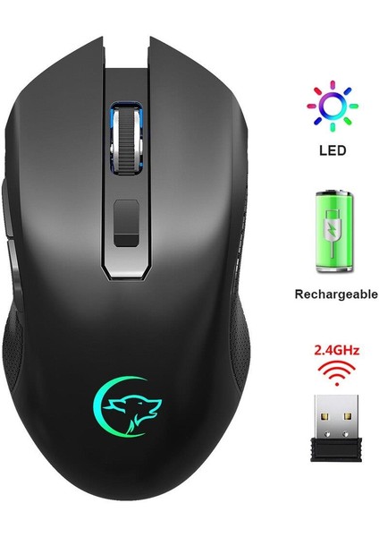 6 Tuşlu Şarjlı Sessiz 2400DPI Kablosuz Mouse