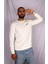 Beyaz Renk Beyaz Çizgi Detaylı Erkek Sweatshirt 1