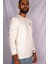 Beyaz Renk Beyaz Çizgi Detaylı Erkek Sweatshirt 4
