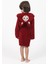 Kulaklı Nakışlı Bordo Bambu Cotton Çocuk Bornozu 1