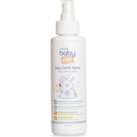 Baby Me Kolay Tarama Spreyi Provitamin B5 ve Hindistan Cevizi Yağı İçeren 200 ml Beyaz Renk