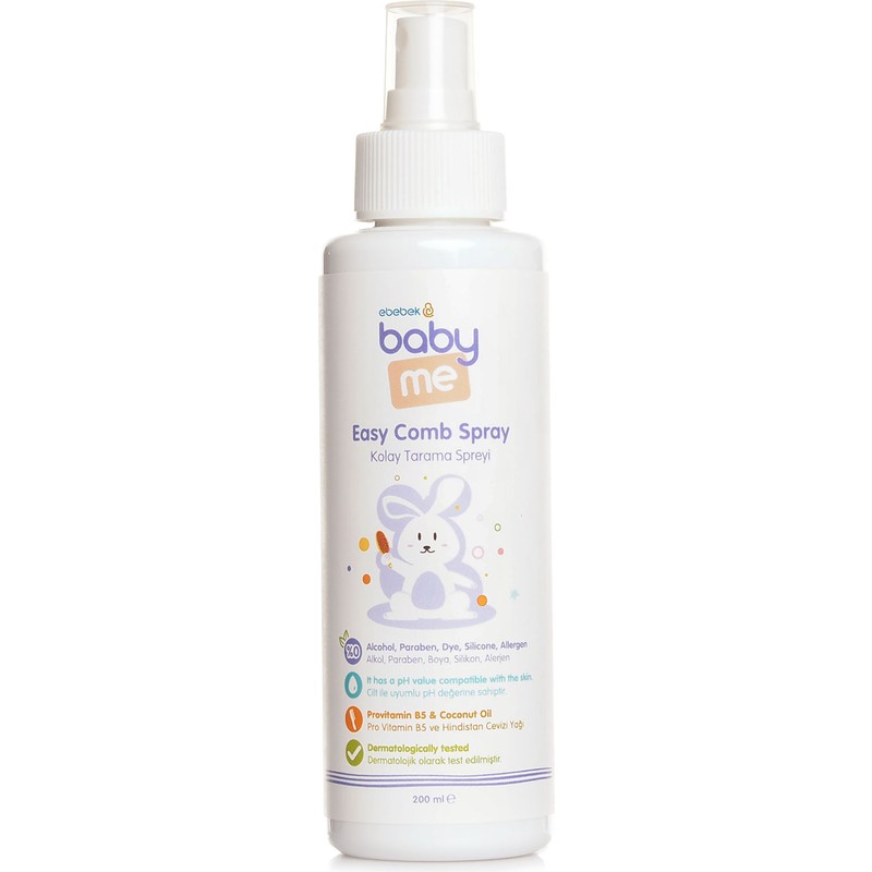 Baby Me Kolay Tarama Spreyi Provitamin B5 ve Hindistan Cevizi Yağı İçeren 200 ml Beyaz Renk
