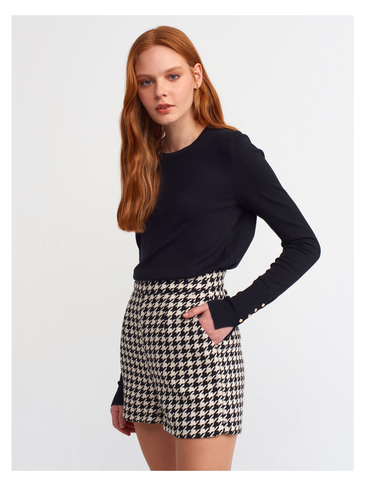 Dilvin 1267 Kol Manşeti Droplu Basic Kazak-Siyah