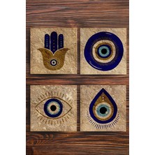 Begoloni Baskılı Doğal Taş Bardak Altlığı 4'lü Set 10X10X1 cm