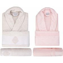 Karaca home vivien flos   pamuk 6 parça taş pudra aile bornoz seti