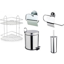 Renk Yapı Rüyası Renk Yapı Krom 5lt Çöp Kovası + Krom 2 Katlı Raf + Krom Havluluk + Krom Kağıtlık + Krom Fırça Set