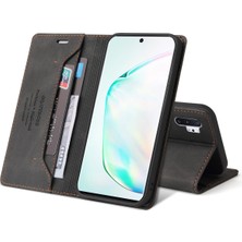 Eabhulie Samsung Galaxy Note 10+ / Note 10 Plus Için Premium Vintage Pu Deri Kılıf Mat Cüzdan Çevirme Standı Kapağı Siyah (Yurt Dışından)