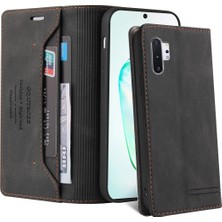 Eabhulie Samsung Galaxy Note 10+ / Note 10 Plus Için Premium Vintage Pu Deri Kılıf Mat Cüzdan Çevirme Standı Kapağı Siyah (Yurt Dışından)