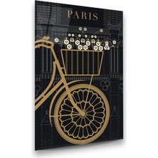 Glass Art Paris ve Bisiklet Çizim Dikey Cam Tablo