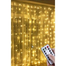 Odin Gift Store Kumandalı LED Perde Işık Sarı 3x2 Metre Sekiz Fonksiyonlu Fişli 256 Ledli