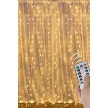 Odin Gift Store Kumandalı LED Perde Işık Sarı 3x2 Metre Sekiz Fonksiyonlu Fişli 256 Ledli