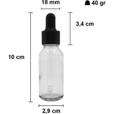 Afracam 20 cc Şeffaf Damlalık Metal Siyah Sızdırmaz Kapaklı 20 ml Dropper Cam Serum Şişesi 6 Adet