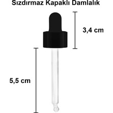 Afracam 20 cc Şeffaf Damlalık Metal Siyah Sızdırmaz Kapaklı 20 ml Dropper Cam Serum Şişesi 6 Adet