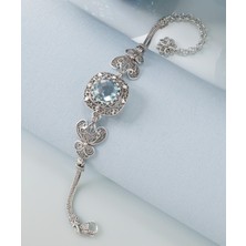 Filigran Silver 925 Ayar Gümüş Otantik El Işçiliği Telkari Doğal Sky Blue Topaz Taşlı Kadın Bileklik
