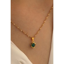 Milet Kuyumculuk 14 Ayar Altın Yeşil Akik Singapur Zincir Kolye