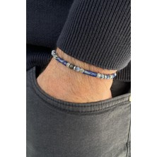 Frnch Doğal Taşlı Lacivert Renkli Ayarlanabilir Makrome Erkek Bileklik FRJ11338-1438-L