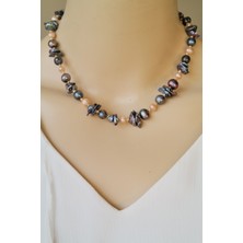 May Collection Siyah ve Somon Kültür Incisi Tasarım Kolye