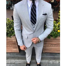 GlbFC Plus Erkek Dar Kesim Yelekli Takım Elbise-Gri