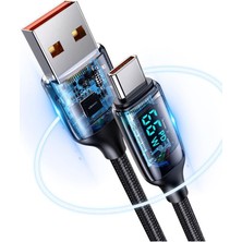 Usams US-SJ544 Dijital Göstergeli,çipli,örgülü,1.2m Pd 66W USB To Type-C Hızlı Şarj ve Data Kablosu