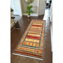 10 Post Online Yolluk Kilim Desenli Otantik Turuncu Kaymaz Kesme Yıkanabilir Ince Dijital Baskı Koridor Halısı