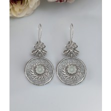 Filigran Silver 925 Ayar Gümüş Otantik El Işçiliği Telkari Doğal Aqua Kalsedon Taş Kadın Sarkaç Küpe