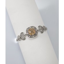 Filigran Silver 925 Ayar Gümüş Otantik El Işçiliği Telkari Doğal Sitrin Taşlı Kadın Bileklik