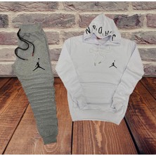 Amor Man Jordan Kapüşon Baskılı Kanguru Cep 3 Iplik Pamuk Dokuma Kadın Tarz Eşofman Takımı