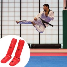 Strade Store Shin Muhafızları Bacak Instep Koruyucu Karate Koruyucu Dişli Kung Fu Destek Bağlantı Kırmızı S