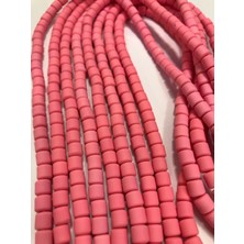 Livza Bijuteri  lino Boncuk, Pembe Renk Polimer Kil Lino Hamur Boncuk Dizisi,6mm Silindir 40CM