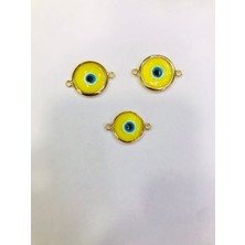 Livza Bijuteri Cam Nazar ,sarı Renk Yandan Kuplu Takı Yapım Malzemesi, Murano Cam