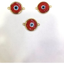 Livza Bijuteri Cam Nazar ,kırmızı  Renk Yandan Kuplu Takı Yapım Malzemesi ,murano Cam