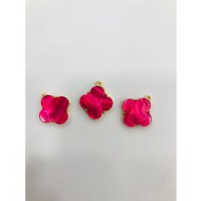 Livza Bijuteri Cam Yonca Tanesi , Fuşya Pembe Renk Yandan Kuplu Takı Yapım Malzemesi